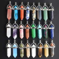 wholesale 24pcslot 2020 high quality assorted natural stone mixed pillar charms chakra pendants necklaces for making free