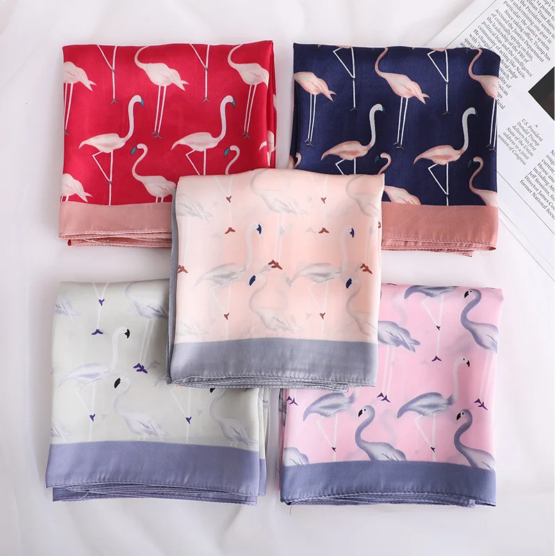 Квадратный шарф Реплика Шелковый платок с принтом Фламинго модная женская