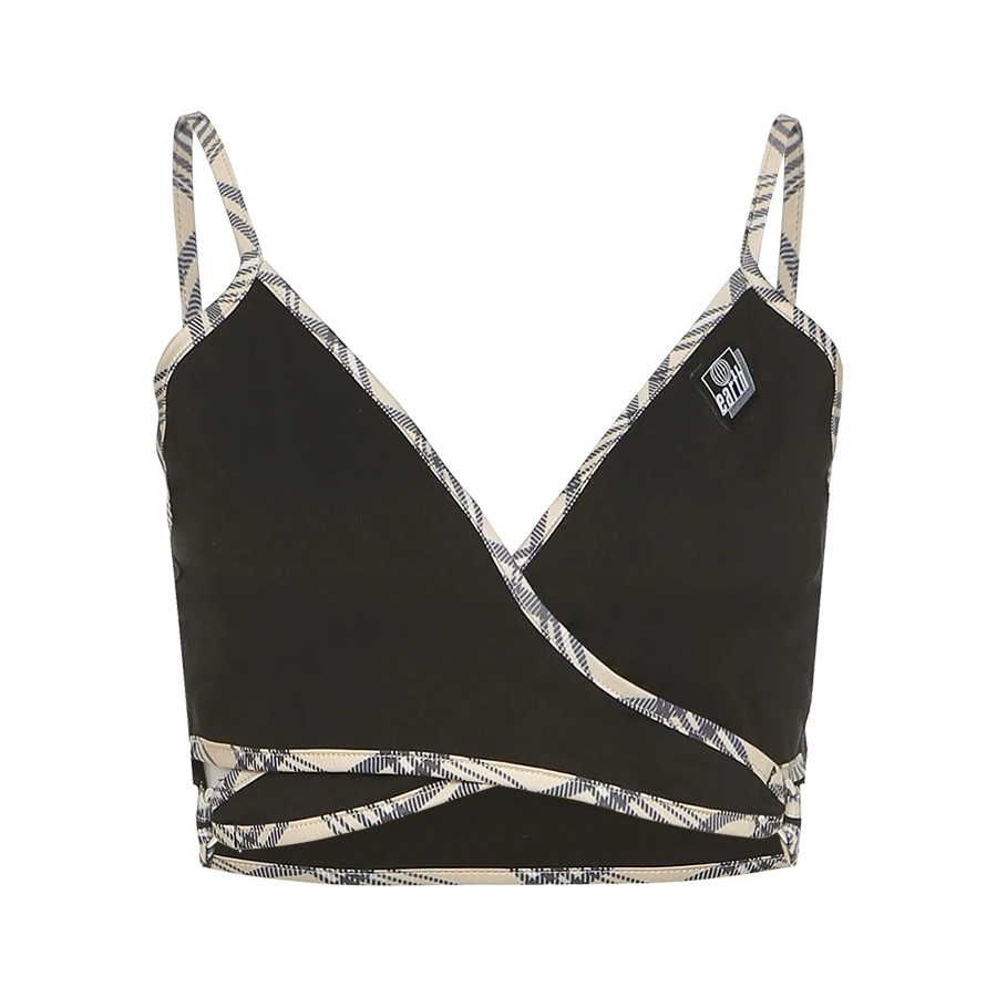 

Sylcue Summer versatile sweet and spicy leopard print splicing cross binding strap slim small sling girdle female short vest