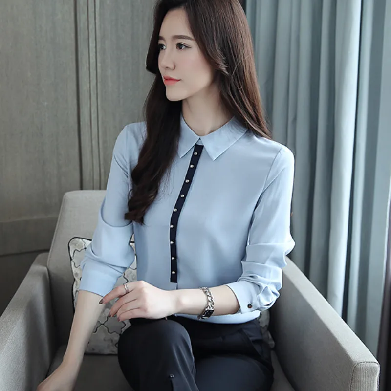 

Autumn New Chiffon Blouse Women 2021 Long-Sleeve Slim Cardigan Elegant Blouses Women Casual Office Lady Women Shirts Tops 1557