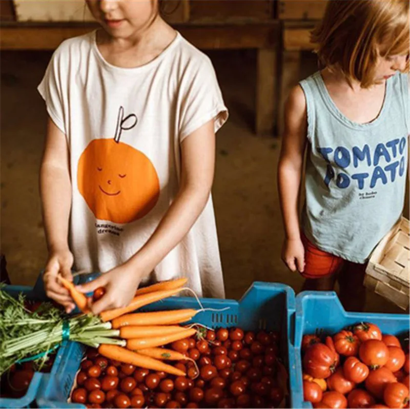 2019 BC/Брендовая детская летняя Жилетка Топы с оранжевым принтом вишни хлопковая