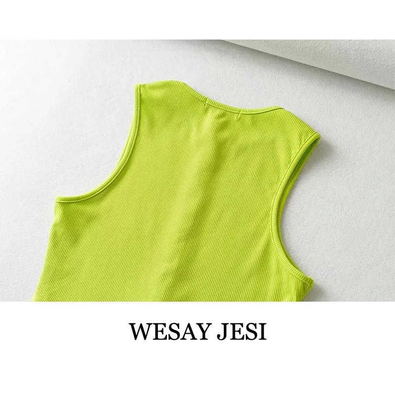 

WESAY JESI Fashion Summer Women's Tube Top Vintage Basic Casual Vest Slim Fit Sleeveless Single-Breasted Short Tops All-Match