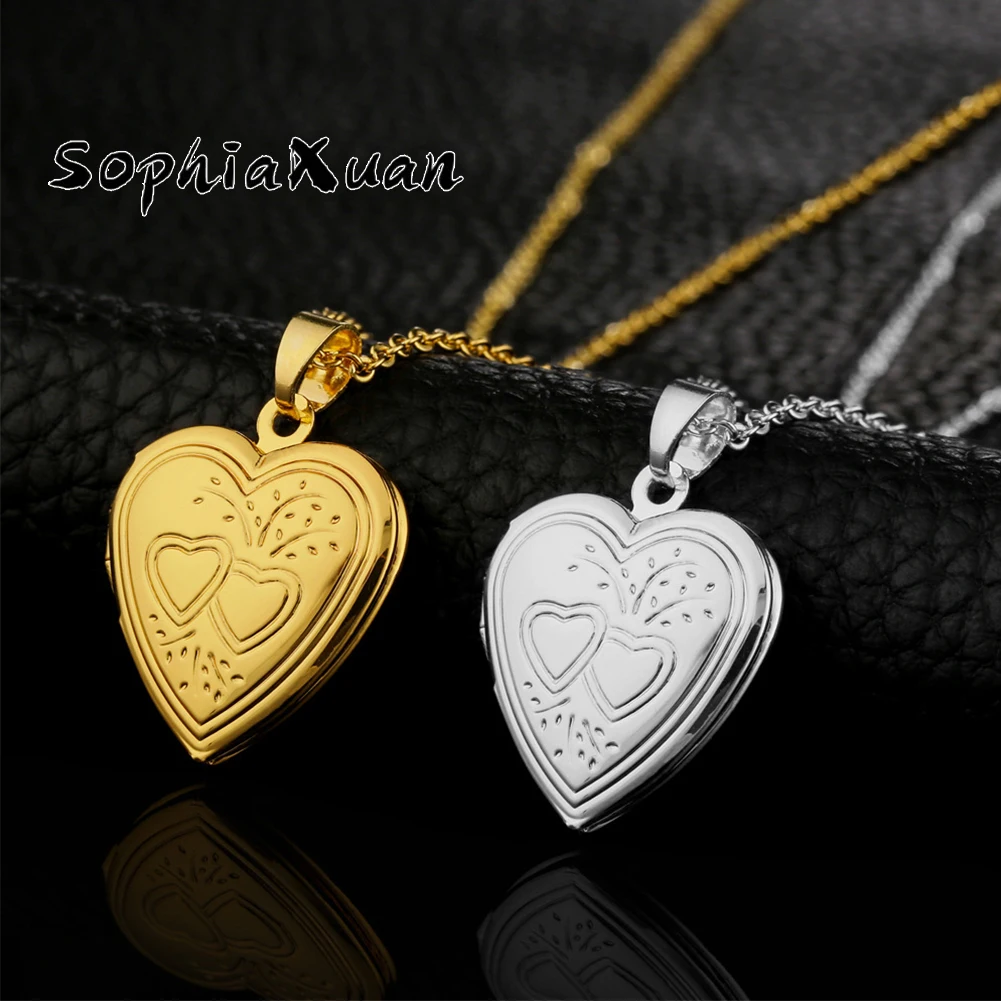 

SophiaXuan Women Bronze Gold-Plated Necklaces Photo Box Heart-Shaped Pendant Can Be Women's Necklace Wedding Gift Photo Souvenir