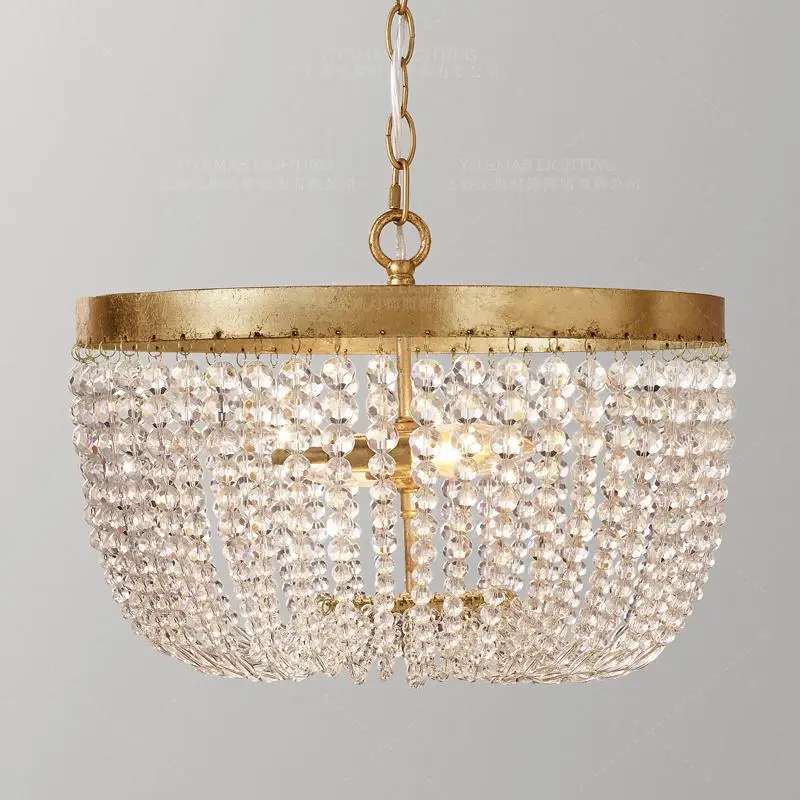 

Vintage Gold chandelier lighting K9 crystal bead suspension chandelier retro hanging lights living room bedroom kitchen dining