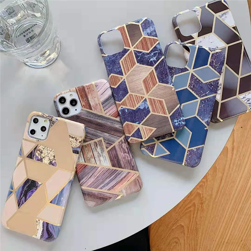 

Phone Case for iPhone 7 8 Plus 6 6s Cases Hard PC Back Cover for iPhone X Xs 11 12 mini Pro Max XR Marble Wood Grain Funda Coque