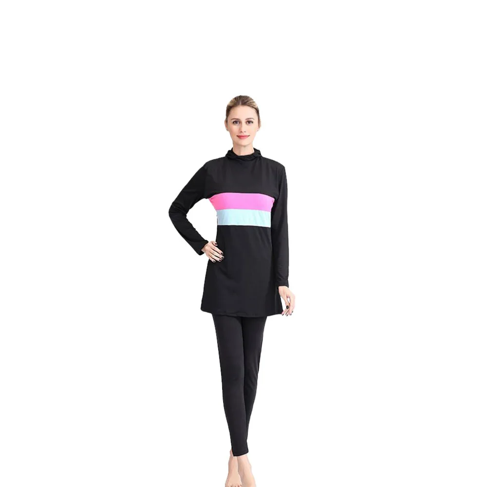 

Long Sleeve Two-piece Swimsuit Athletic Swimsuit Conservative Swimwear Outdoor Beachwear for Surfing Swimming (Black