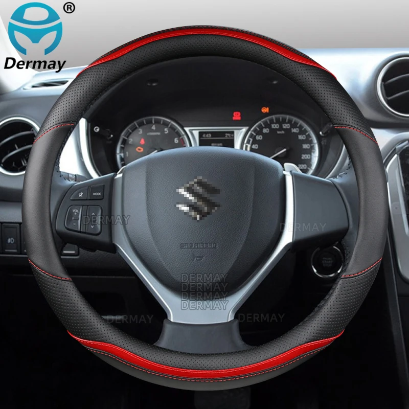 for Suzuki Vitara Grand Vitara DERMAY Car Steering Wheel Cover Microfiber Leather + Carbon Fiber Auto Accessories