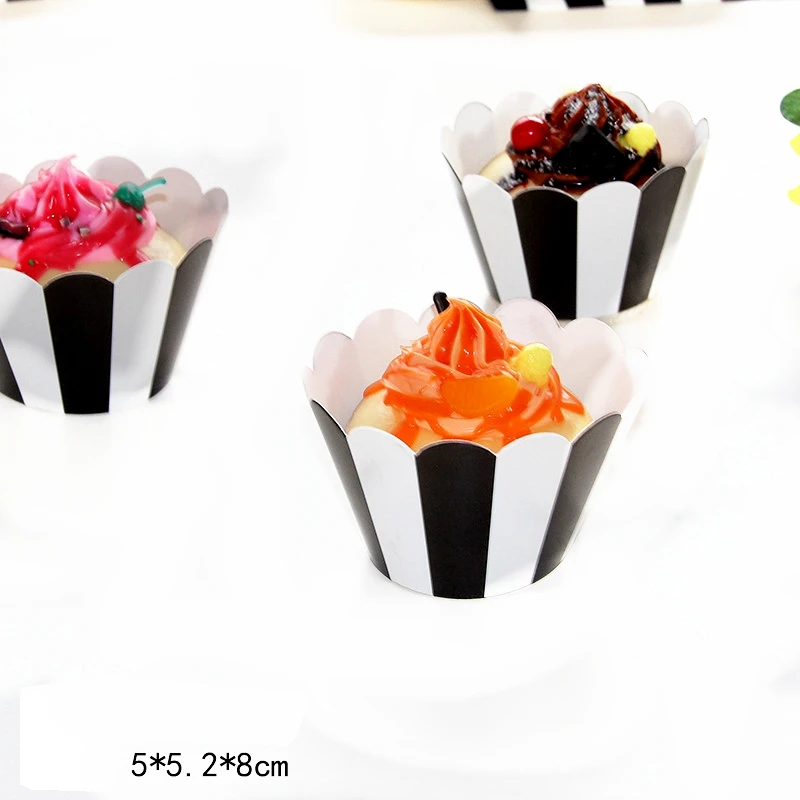 Одноразовый набор для вечеринки в черно белую полоску коробка пирожных попкорна