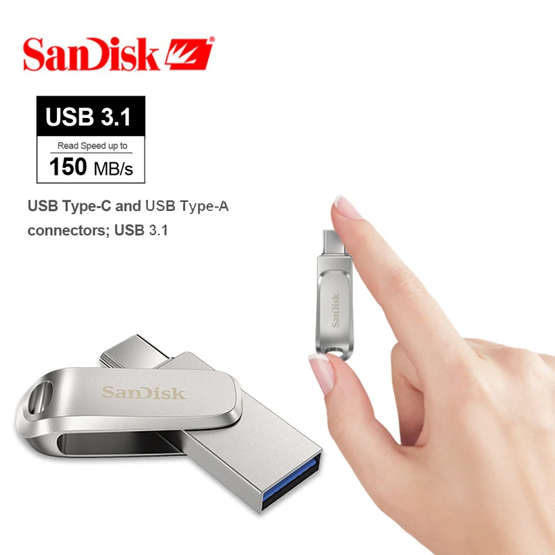 Флеш-накопитель SanDisk SDDDC4 Ultra Luxe USB 3 1 Type C двойная флешка 512 ГБ 256 128 64 32 металлический