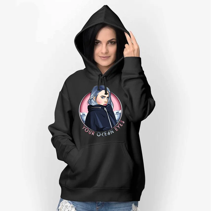 Черный Billie Eilish толстовки женские/мужские с длинным рукавом с принтом толстовки с капюшоном Лидер продаж Повседневная Уличная одежда