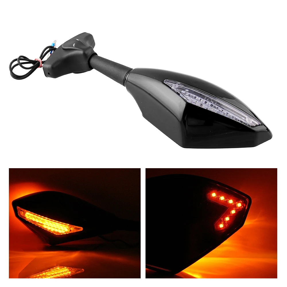 Motorcycle Side Rear View Mirror Amber LED Turn Signal Light Marker Integrated Black with Suzuki SV650 Katana 600 750 GSX600F |