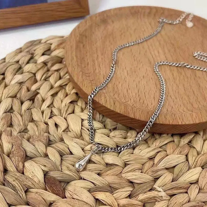 

VENTFILLE 925 Sterling Silver Water Drop Necklace For Women Ins Simple Retro Pendant Clavicle Chain Party Jewelry Birthday Gifts