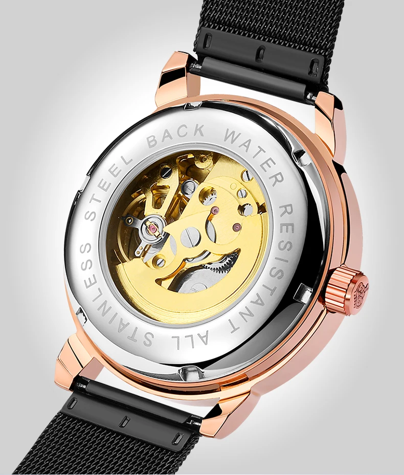 Reloj Hombre автоматические часы мужские s модные спортивные из нержавеющей стали сетки Группа скелет механические наручные часы для мужчин