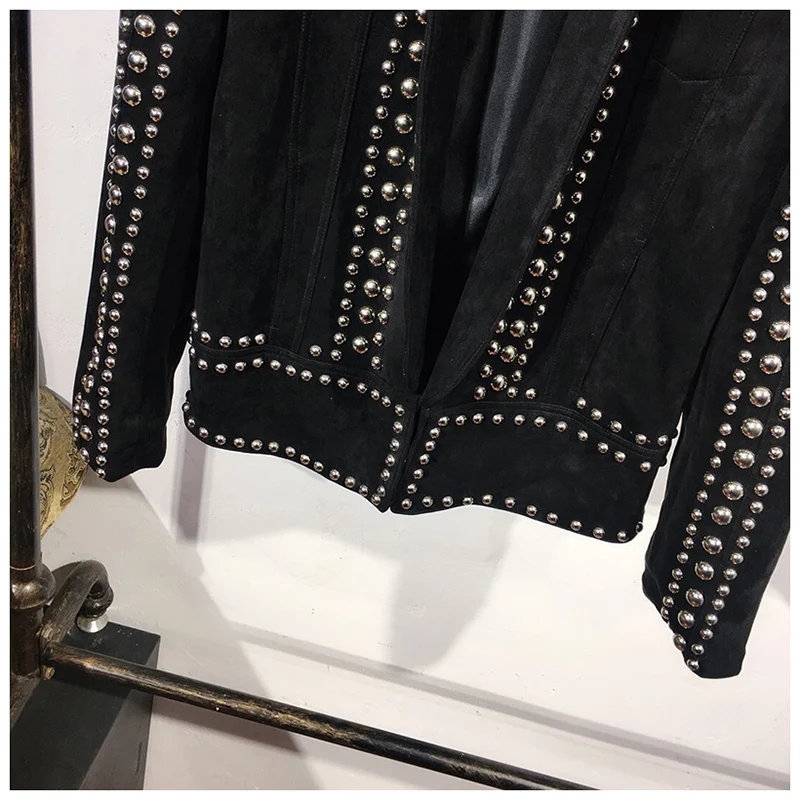 Мужской пиджак черный оленья кожа ручная работа серебряный для вечеринки