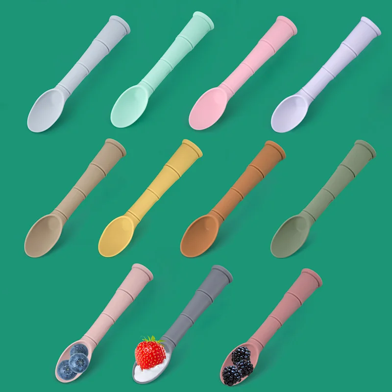 Детская Мягкая силиконовая ложка, аксессуары для кормления, ложка, силиконовая посуда, новый дизайн, Бамбуковая форма, игрушка для жевания п...