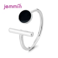 special unique real 925 sterling silver open rings with black enamel round geometic finger ring for women wedding jewelry