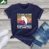 funny 100 cotton womens t shirts cat its fine im fine knife cat graphic women clothing summer unisex casual t shirt tops tees