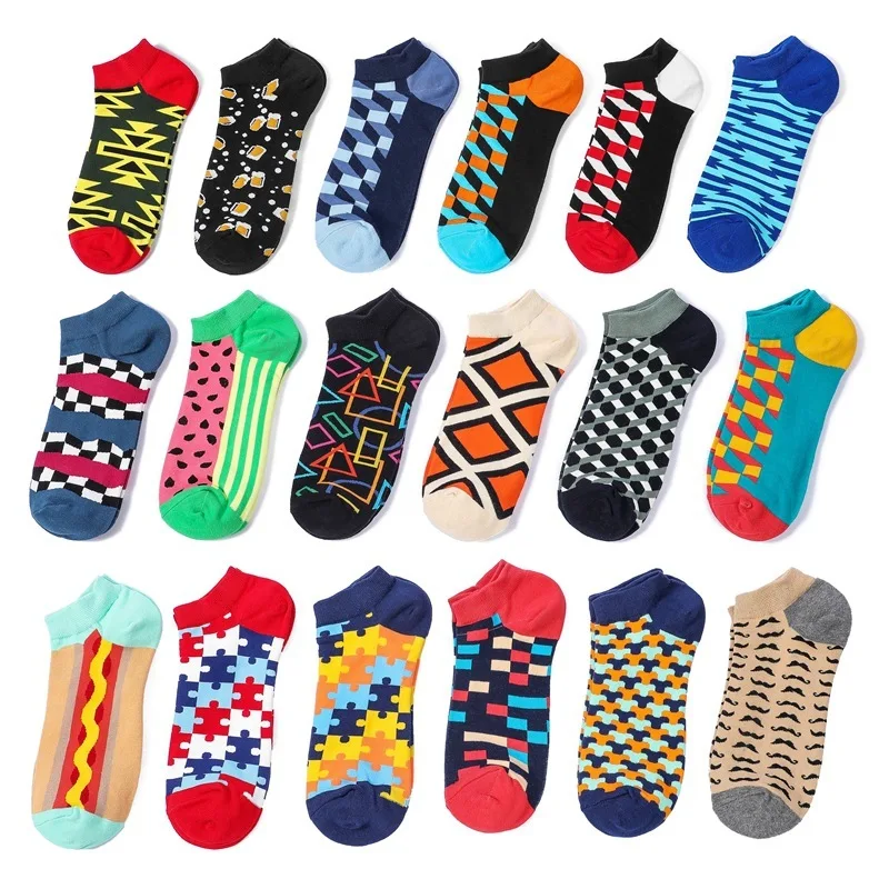 

Peonfly Happy Trendy Men Cotton Boat Man Socks Interest Funny Originality Series Harajuku Ankle Sock Color Lattice