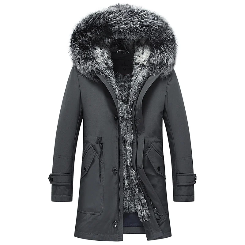

Real Fur Coat Men Parka Winter Jacket Silver Fox Fur Collar Long Sheep Shearling Wool Lining Parkas De Hombre 99-0518