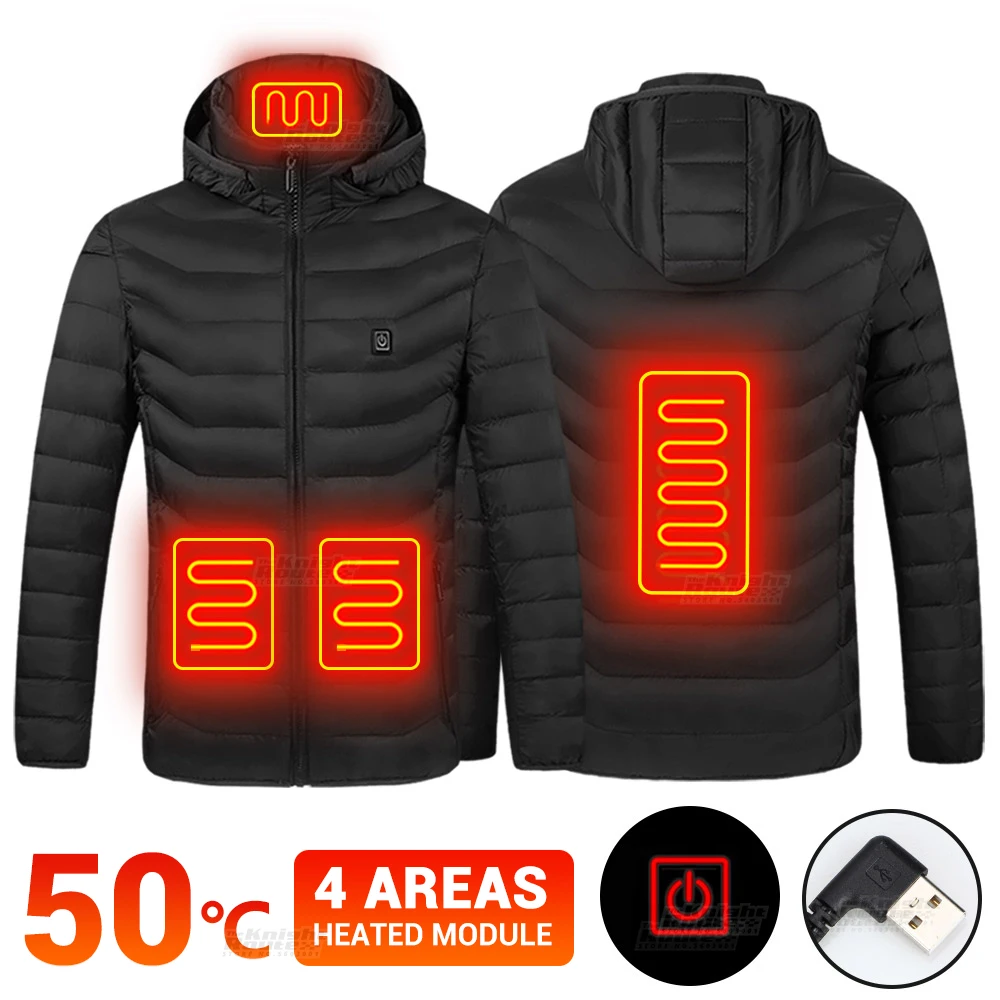 Синяя мужская куртка с электрическим подогревом теплая одежда мотоциклетная USB