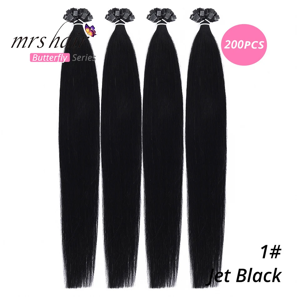 MRSHAIR предварительно скрепленные плоские волосы для наращивания 1" 18" Искусственные волосы одинаковой направленности прямые капсулы жидкий кератин волосы - Цвет: KFT01-200