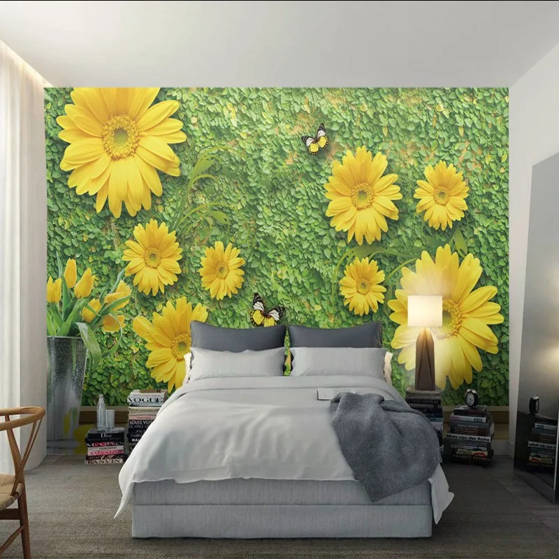 

Drop Shipping Photo Wallpaper High Definition Green Flower Wild Chrysanthemum Butterfly Backdrop Mural Bedroom Hotel Wallpaper
