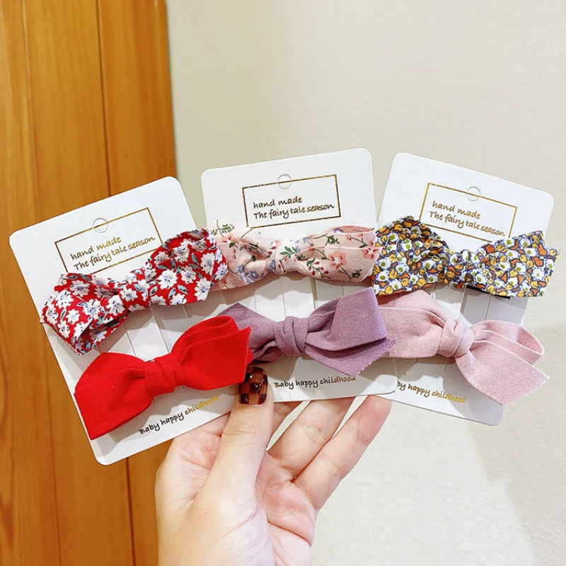 

2 Pcs/Set Children Cute Colors Floral Bow Ornament Hair Clips Baby Girls Lovely Alloy Barrettes Hairpins Kids Hair Accessories