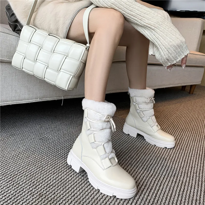 

FEDONAS Genuine Leather Shoes For Women 2021 Winter Snow Boots Female New Thick Heels Ankle Boots Fashion Wedding Shoes Woman