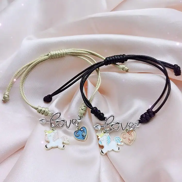 

2 Pairs Trendy Lovely Couple Bracelets Men&Women Romantic Crystal Crown Fashion Accessories Hand Jewelry