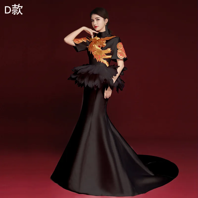 

Oriental Women Evening Party black Vestidos Trailing Female Cheongsam Elegant Qipao sexy modern Mermaid Gown
