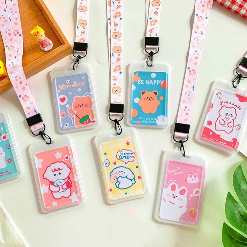 

Transparent Card Holder Fashion Lanyard ID Badge Case Student Bus Meal Card Cover With Hanging Rope Tag Card Sleeves