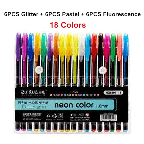 18 Colors GENKKY продвижение ручка 48 Цвета набор гелевых ручек гелевая ручка с блестками, способный преодолевать Броды для взрослых раскраски журналов для рисования Рисование маркер для рисования - Цвет: 18 Colors