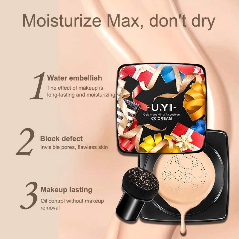 

Mushroom Air Cushion CC Cream Nude Concealer Oil Control Long-lasting Moisturizing Skin Tone CC Cream Makeup Foundation