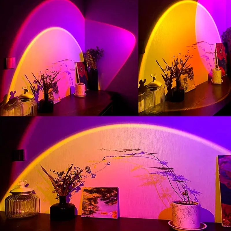 

Usb Rainbow Sunset Projection Lamp LED Atmosphere Night Light Home Coffee Bar Indoor Projector Lamps Outdoor Decorative Lights.