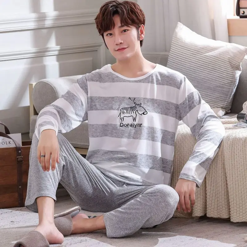 Мужской пижамный комплект с длинным рукавом размера плюс одежда для сна