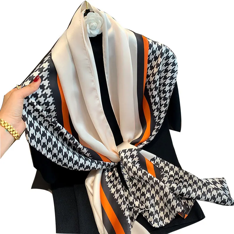 

Silk Scarf Hijab Women Luxury Bandana Female Muslim Headband Scarves Shawl Summer Soft Shawl Wrap Houndstooth Foulard Pashmina