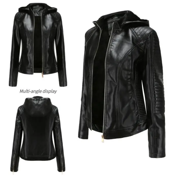 Female Pu Leather Jacket Women Faux Leather Outerwear Women Hooded Warm Leather Coat