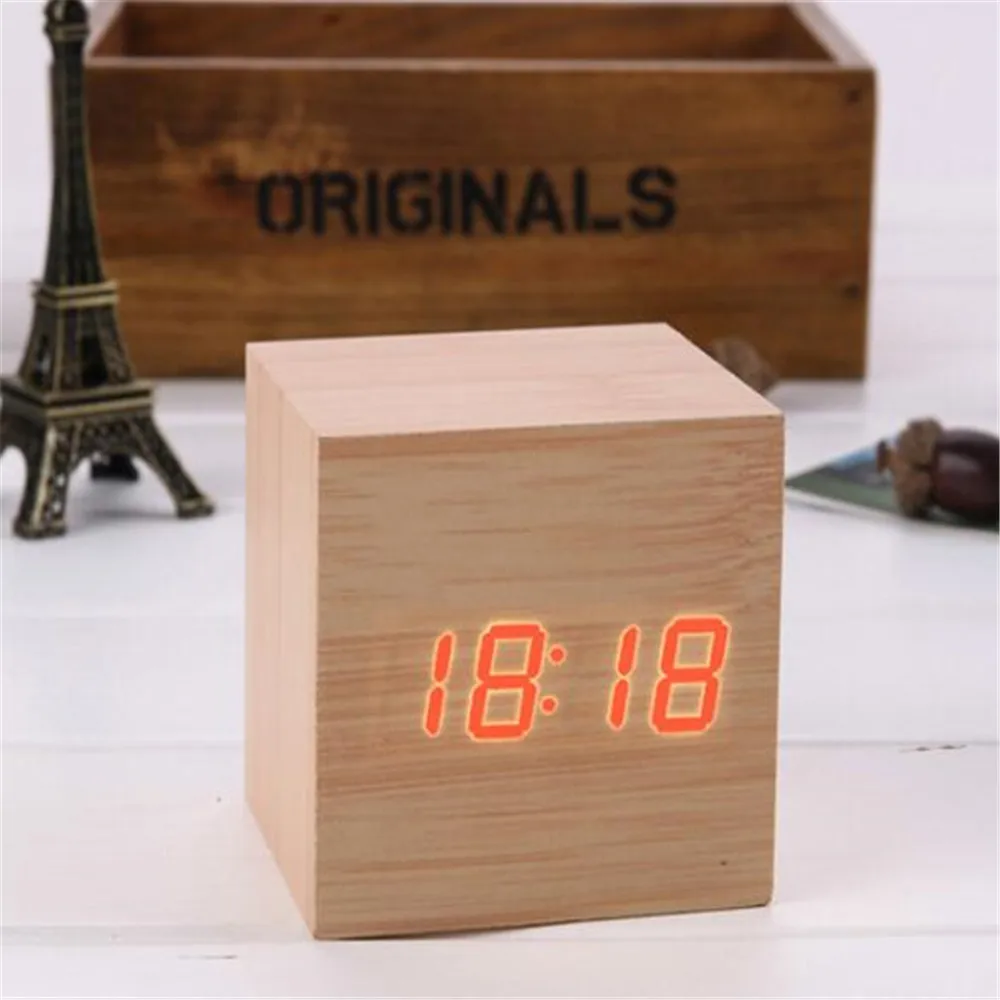 

LED Wooden Alarm Clock Watch Table Voice Control Digital Wood Despertador Electronic Desktop USB/AAA Powered Clocks Table Decor