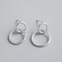 real 925 sterling silver double circle stud earrings simple trend jewelry for womens earrings party elegant accessories