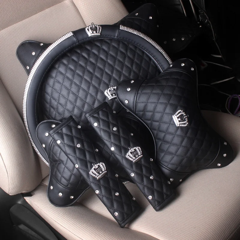 Универсальный чехол для рулевого колеса автомобиля Bling из искусственной кожи, со стразами и кристаллами, украшение для салона автомобиля с кристаллами, аксессуары черного цвета