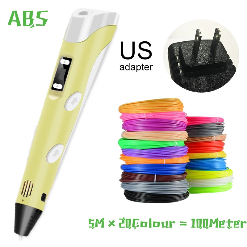 5m20color ABS US 3D Ручка, три D принтера, ручка для рисования с пластиком, 100 м, PLA/ABS нити, для творчества, подарок на день рождения, Оригинальные рождественские подарки - Цвет: 5m20color ABS US