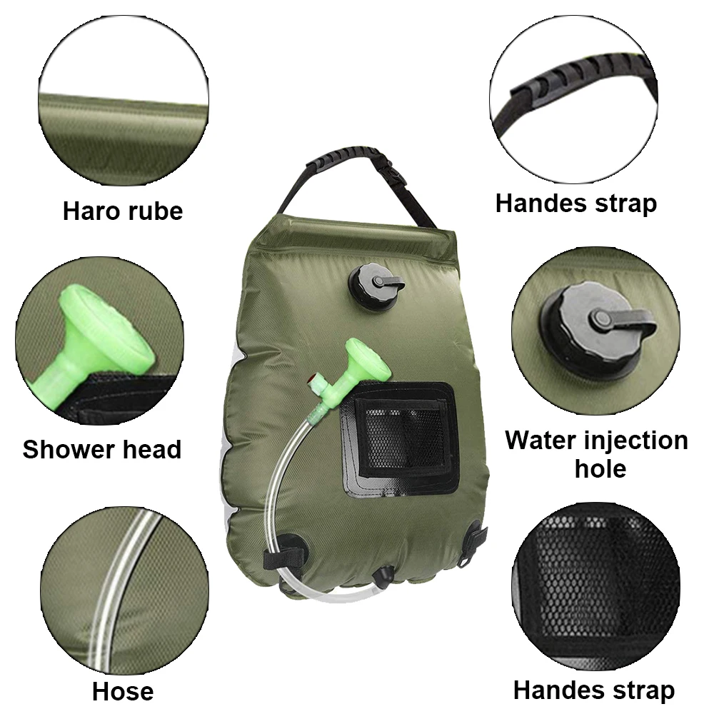 

20L Camping Hiking Solar Shower Bag Heating Camping Shower Climbing Hydration Bag Hose Switchable Shower Head Dropshipping