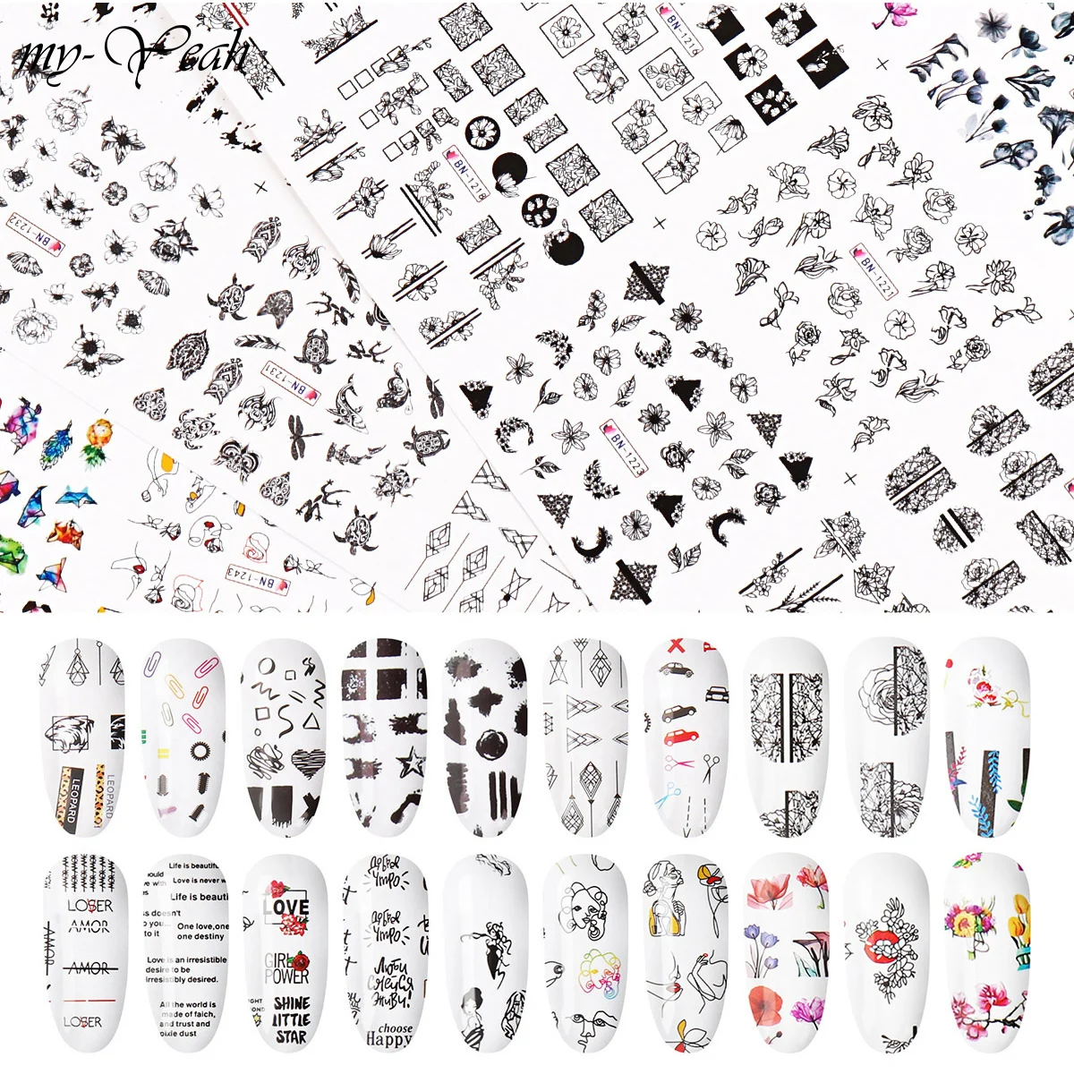 36 стилей/Набор наклеек для дизайна ногтей цветы человеческое лицо животный