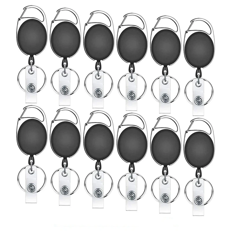 

12 Pieces of Retractable Badge Holder ID Document Reel Clipped on the Card Holder with Alligator Clip Black