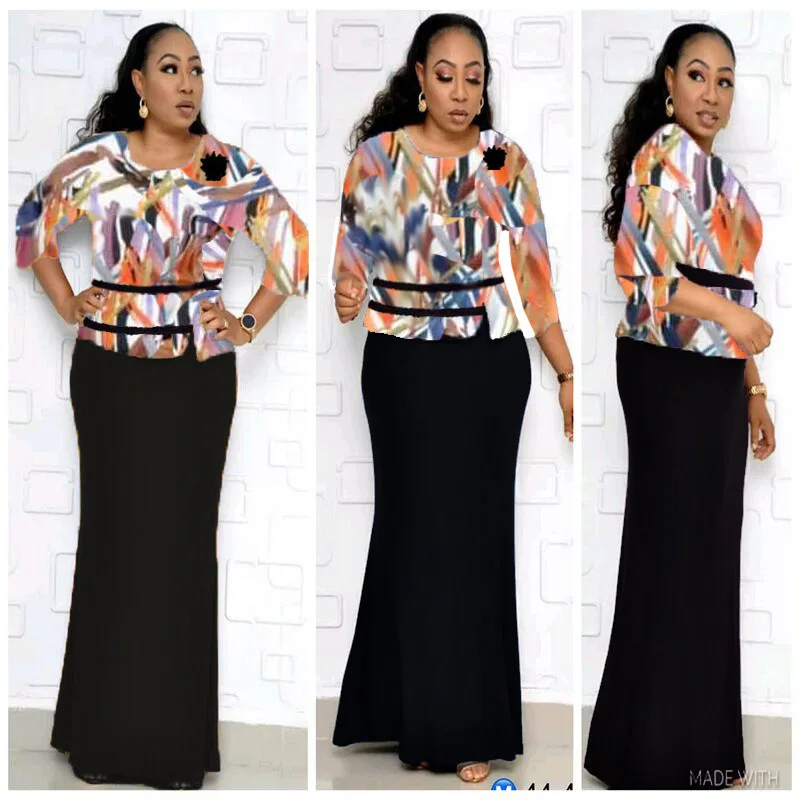 Women Plus Size Maxi Long Floor Length Office Dress Lady Half Sleeve Floral Print Fake 2 Piece Set Elegant Casual Party Dresses | Женская
