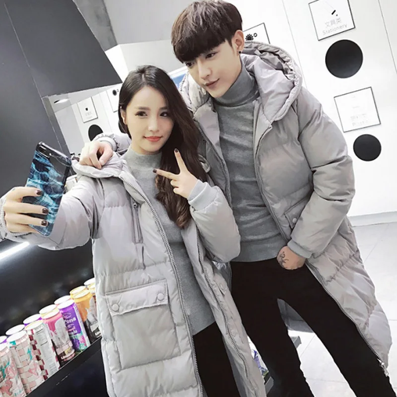 Couples Korean Slim men and women models over knee thickening long down jacket coat cotton men's cotton jacket winter Parkas