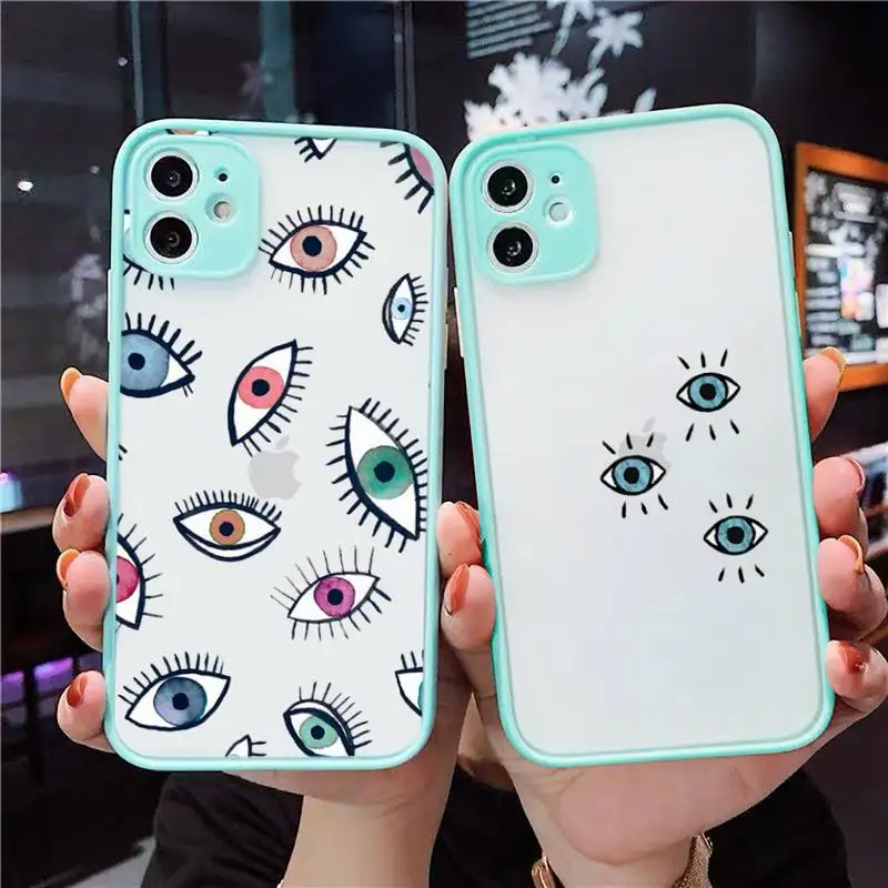 

Evil Eye 1 Phone Case For iPhone 12 11 Mini Pro XR XS Max 7 8 Plus X Matte transparent blue Back Cover