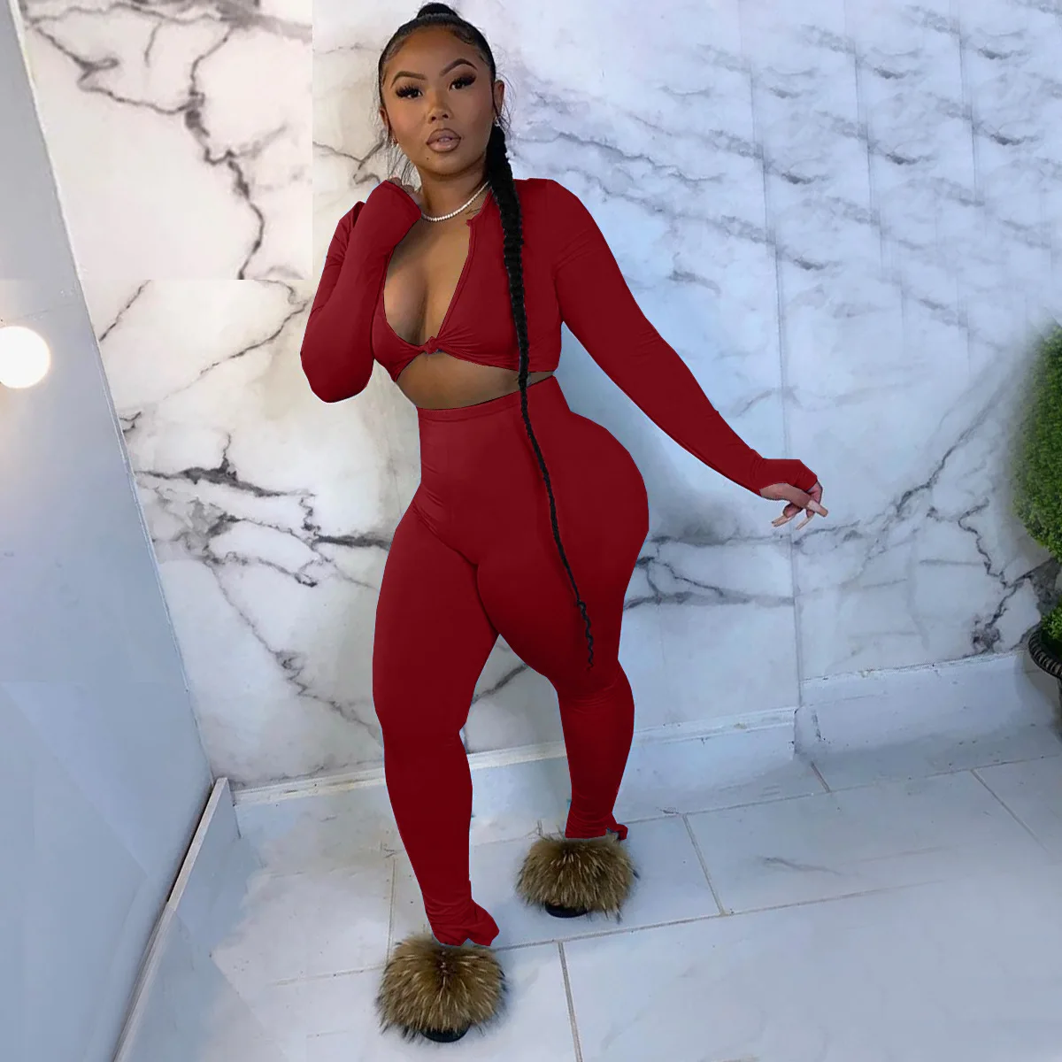 

2021 Casual Summer 2 Two-Piece Clothes Long Sleeve Top Leggings Female Jogger Ladies Sportswear