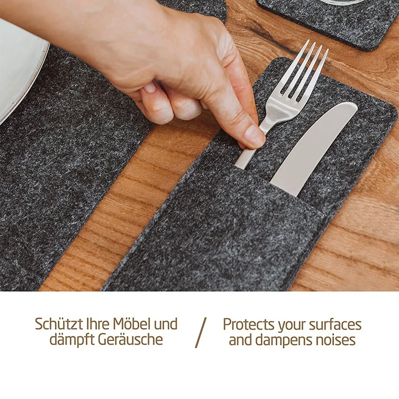 

Felt Place Mats Washable for Easter Table Decoration Cuttlery Bags Glass Coasters Set of 6 44X30 cm