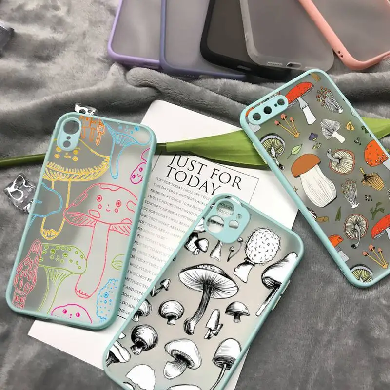 

Creative Minimalist Graffiti Line Mushroom Phone Case matte transparent For iphone 7 8 11 12 plus mini x xs xr pro max cover